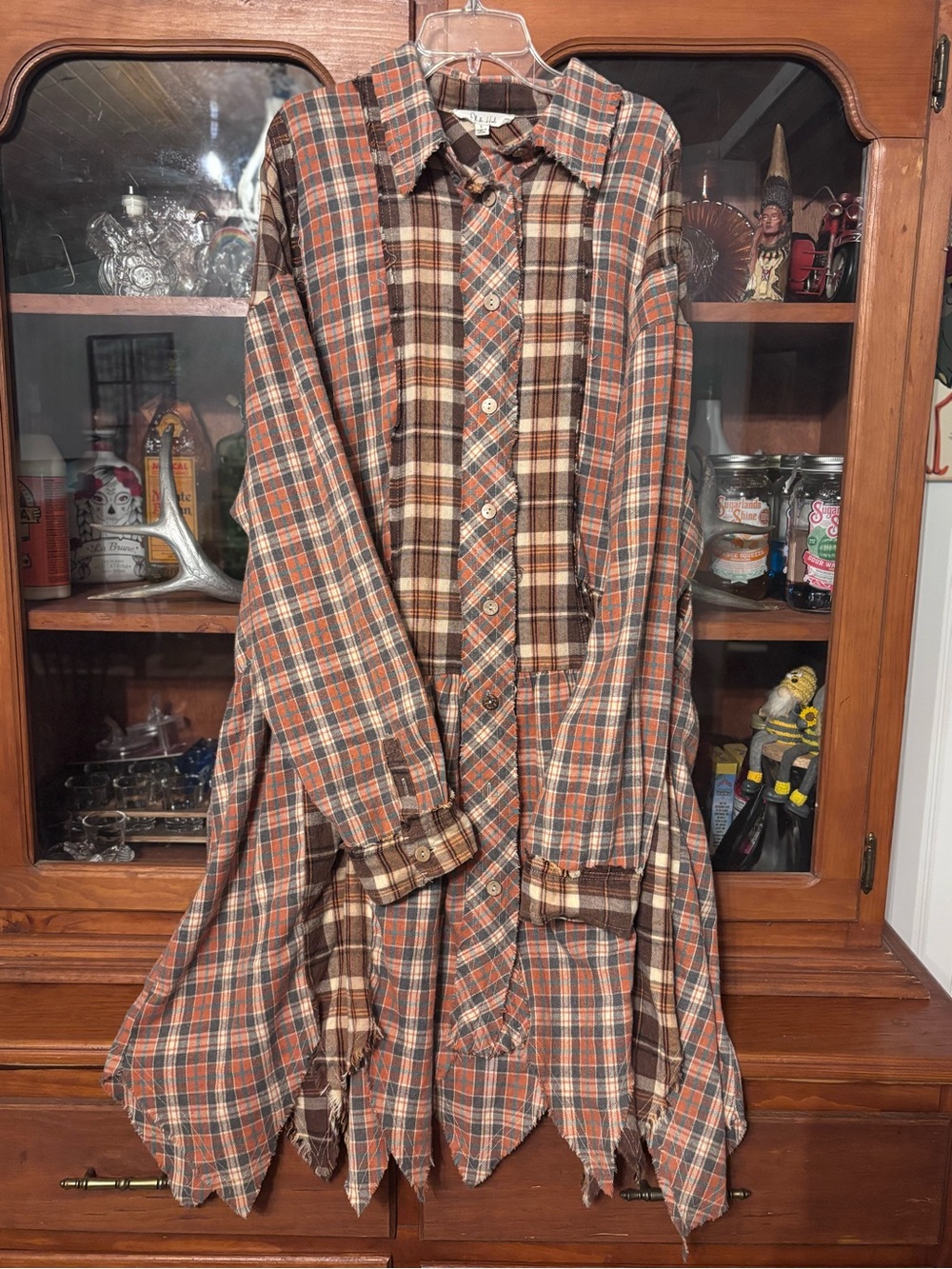 Oli & Hali Brown and Orange Plaid Button-Up Shirt Dress